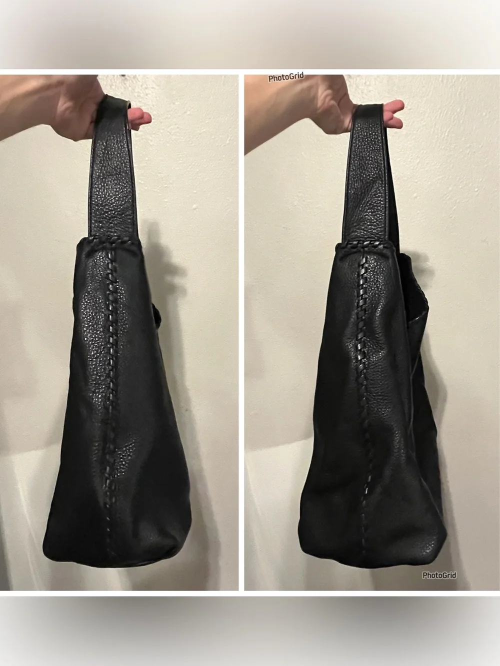 TORY BURCH Marion Whipstitch Hobo Bag Black Pebbled Leather w/ Dust Bag